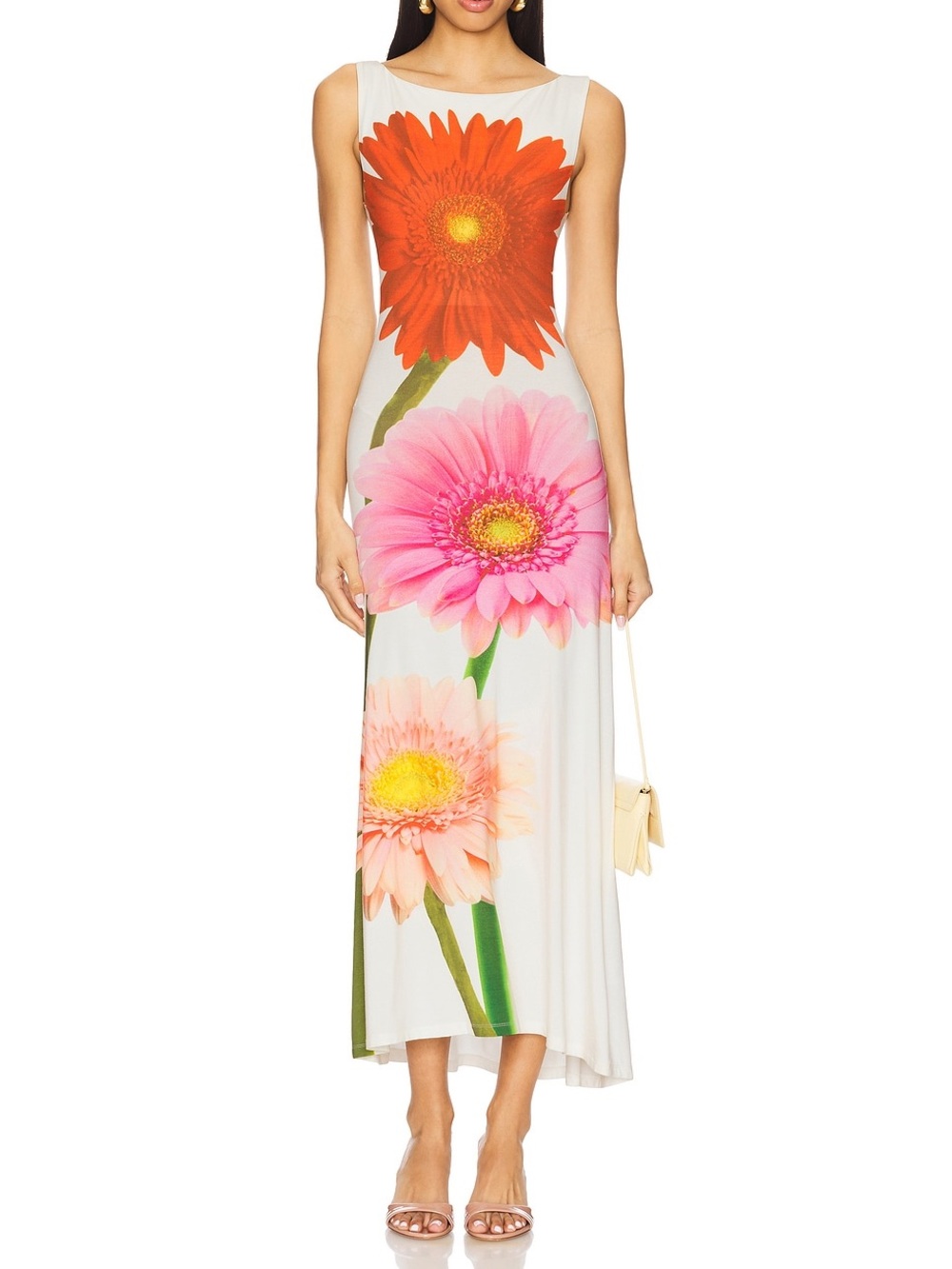 Tyler McGillivary Gerbera Floral Print Sleeveless Maxi Dress Ivory Size M Boho